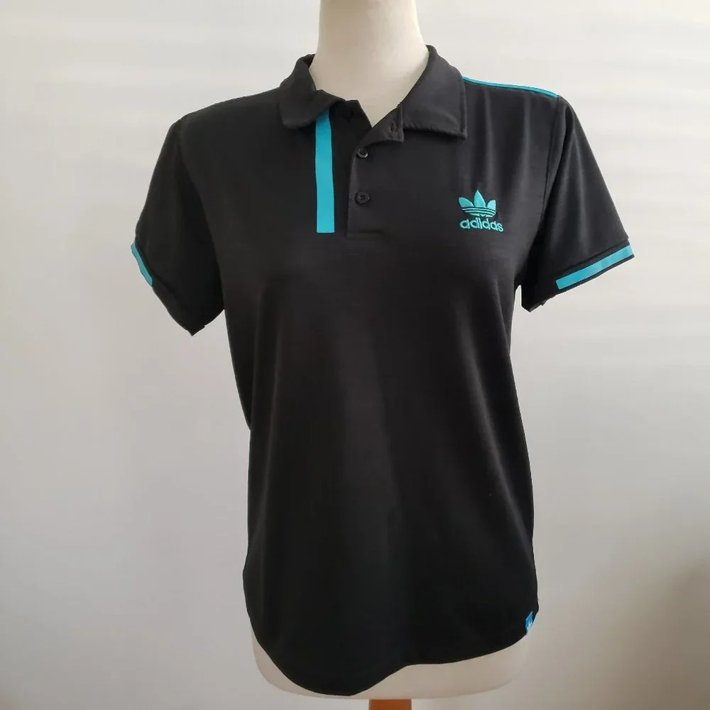 Vintage Adidas Golf Style Polo Shirt Black w/ Teal / Fits Medium Best